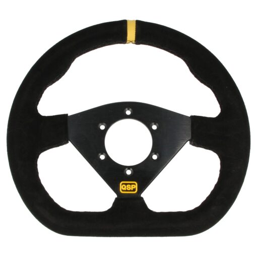 Volant QSP FORMULA - plochý - 285 mm - semiš Průměr: 285mm. Odsazení:  plochý Barva středu: černá Ve výprodeji 7 ks! Cena za 1 kus vč. DPH