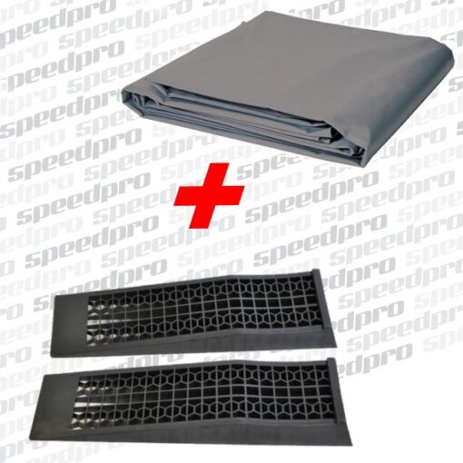 Nájezdové rampy + Podlahová plachta pod auto – RED SPEC – 550g/m2 – 3x6m